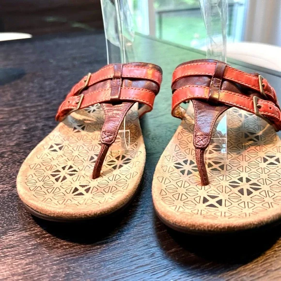 Dr. Andrew Weil Size 7 Leather Orthaheel Comfy Sandals Flip Flop Brown Orange - Picture 8 of 9